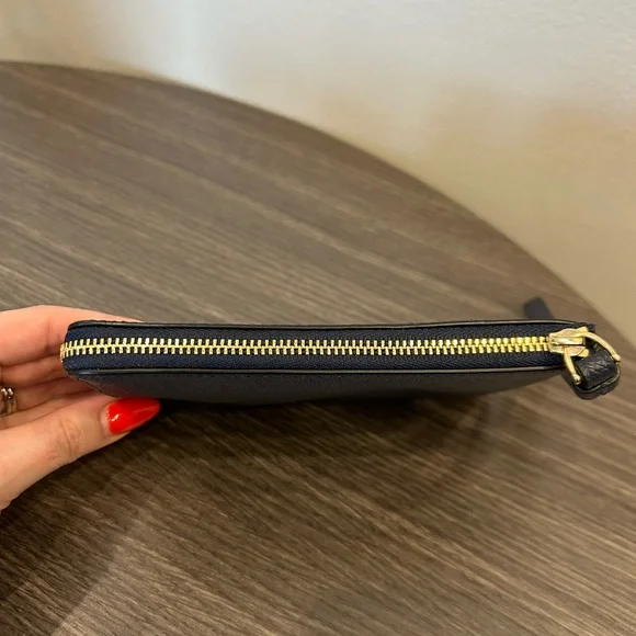 Coach Midnight Navy Blue Crossgrain Leather Corner Zip Wristlet Wallet NWT - Picture 7 of 11